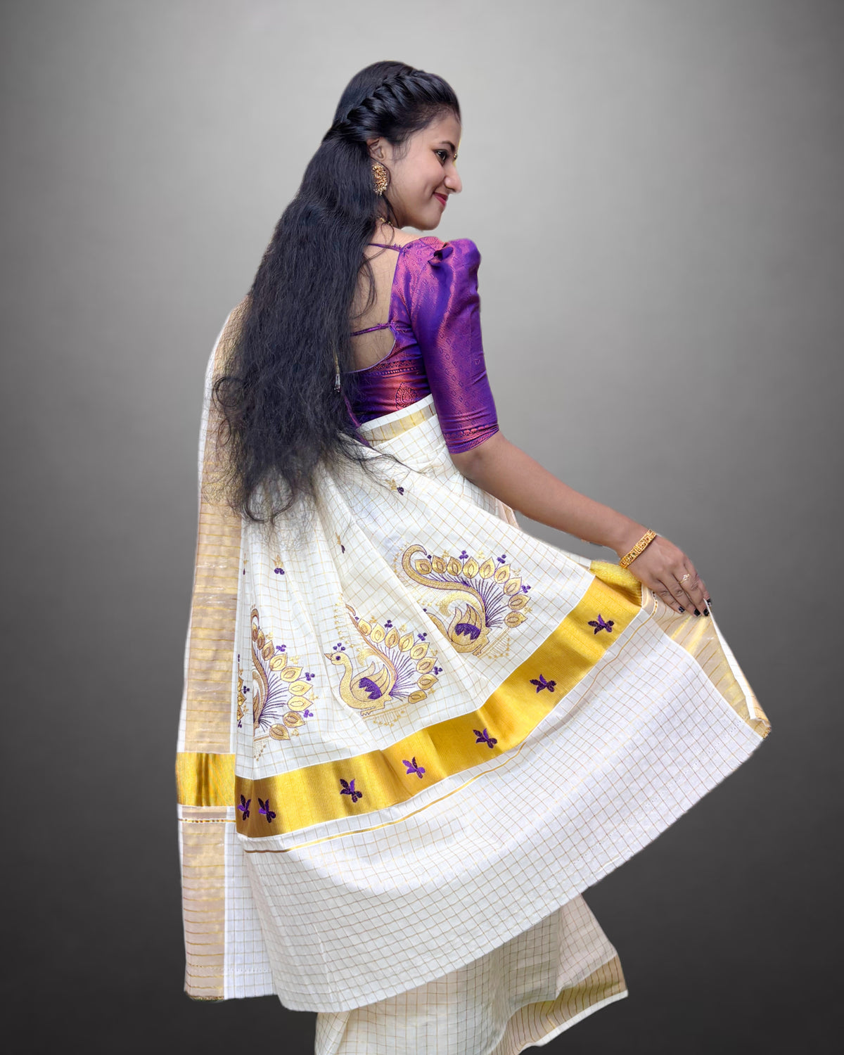 Cotton Set Saree Traditional Peacock With Check Pattern