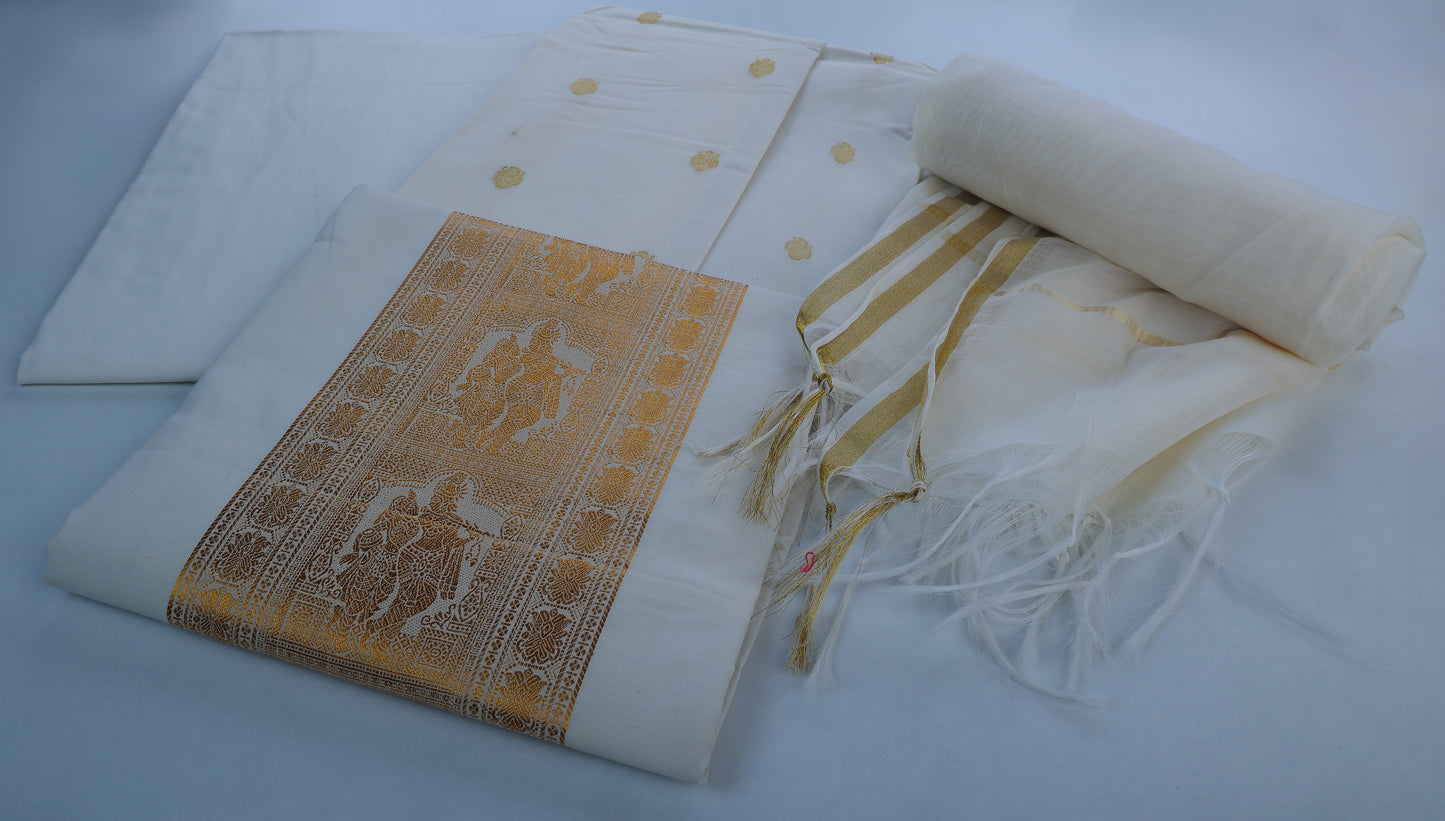 Tissue Embroidery Gold Sarees With Gold and Black Tessals