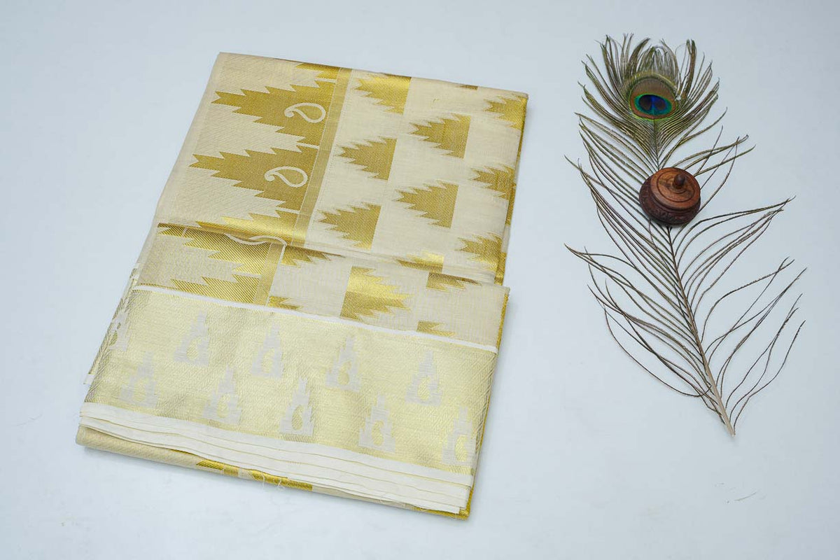 Women's Tissue Handloom Saree With Golden Design