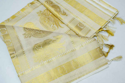 Handloom Saree With Golden Design