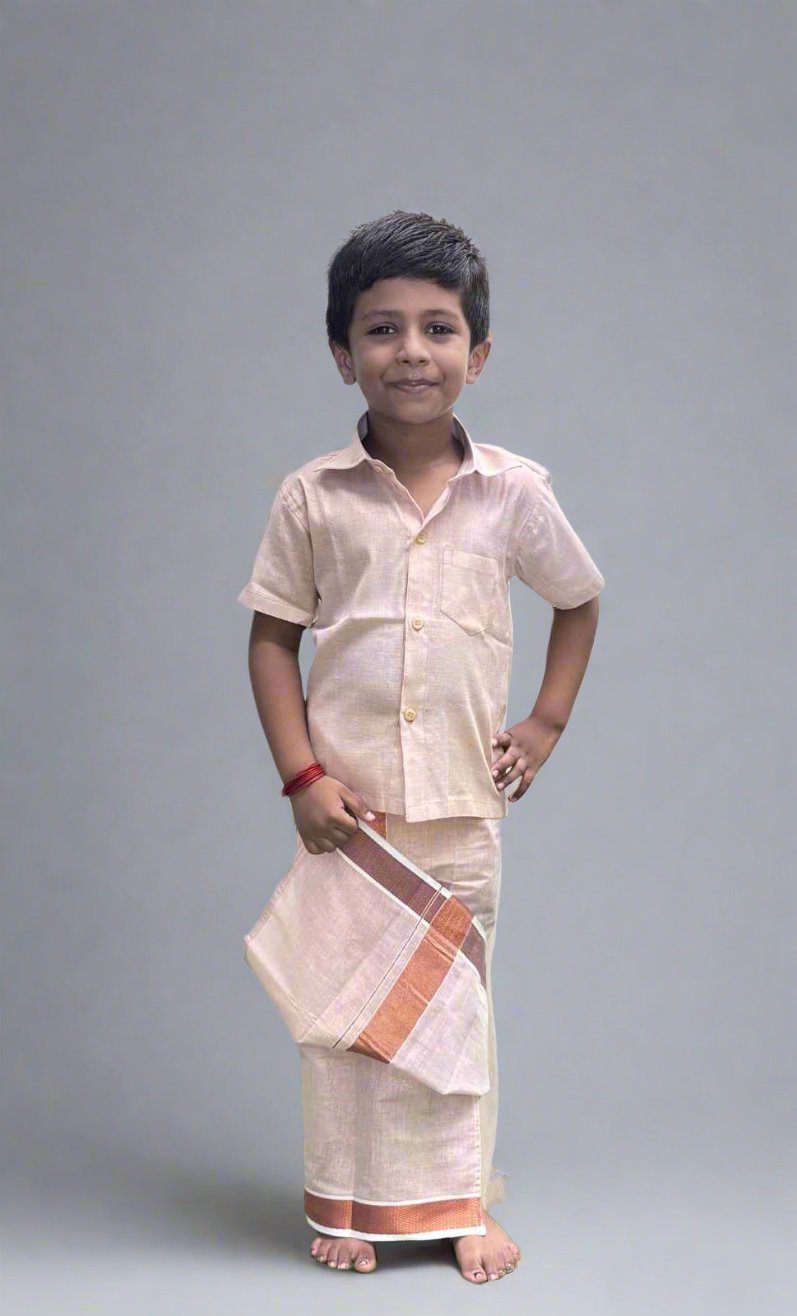 Light Pink Shirt and Mundu Set for Boys