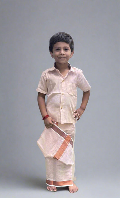 Light Pink Shirt and Mundu Set for Boys