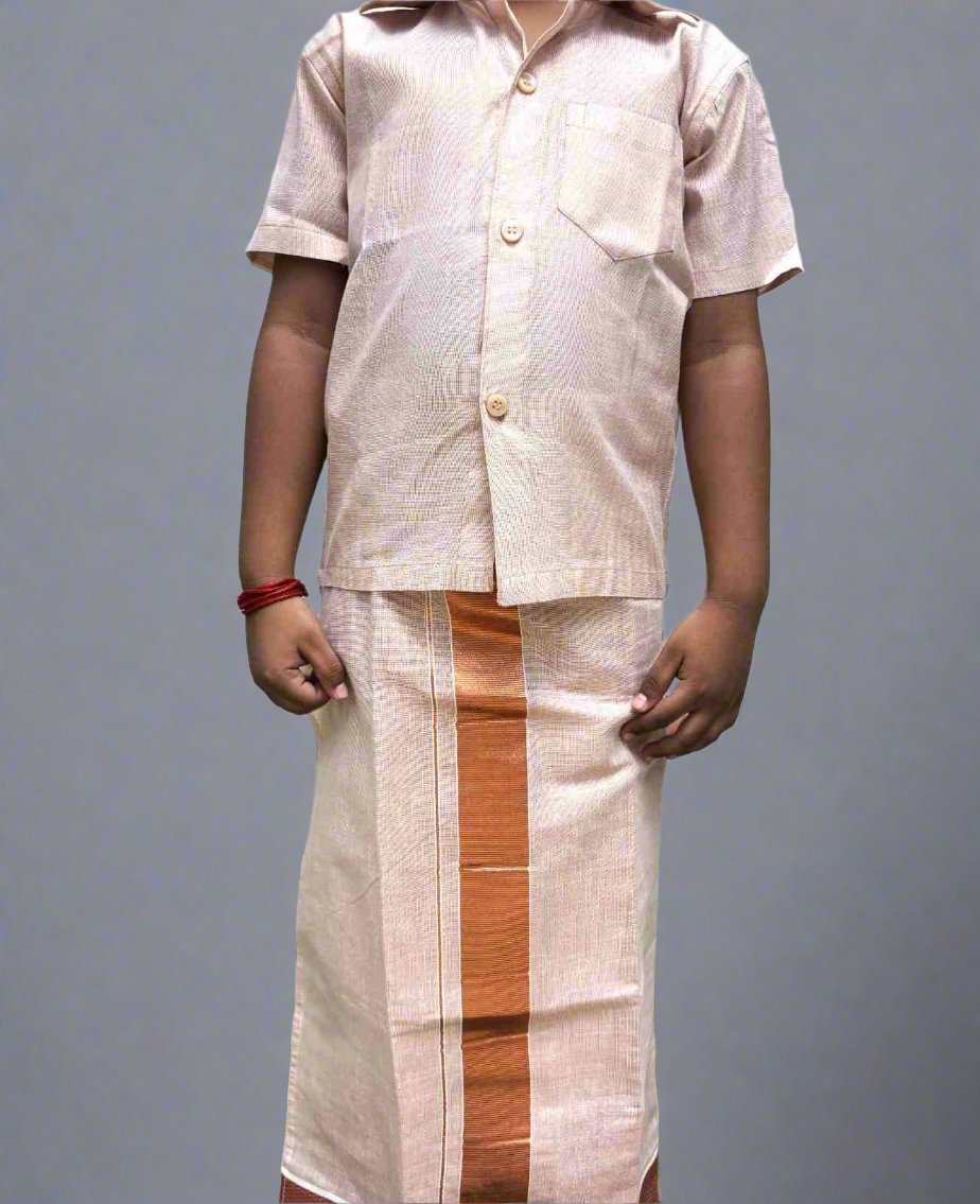 Light Pink Shirt and Mundu Set for Boys