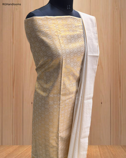 Golden Churidar Material with Elegant Design & Border