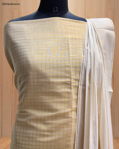 Light Golden Churidar Material with Check Design