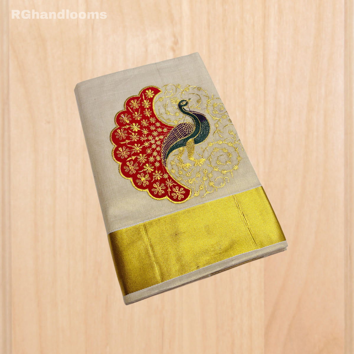 GoldenTissue Saree Peacock Embroidery Work