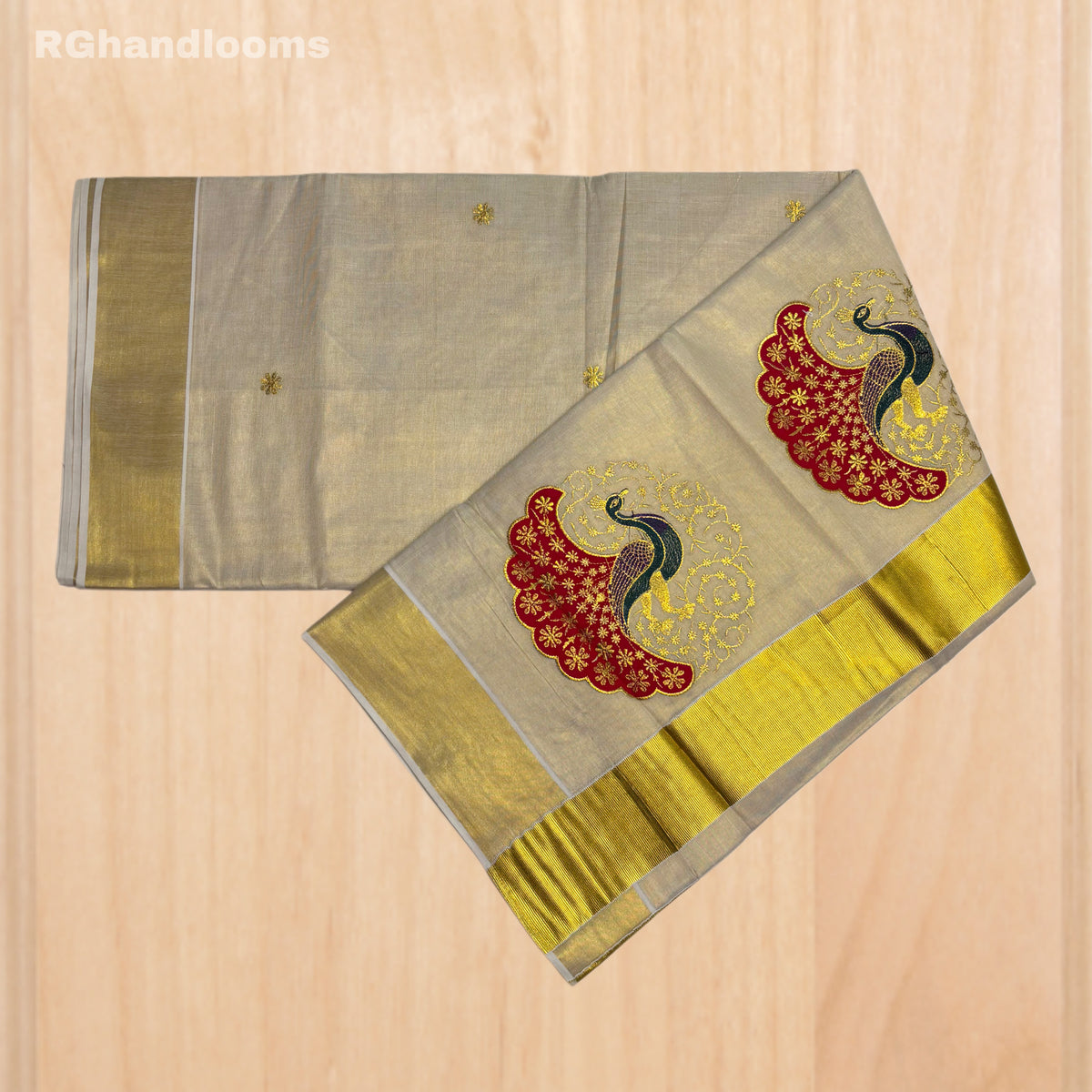 GoldenTissue Saree Peacock Embroidery Work