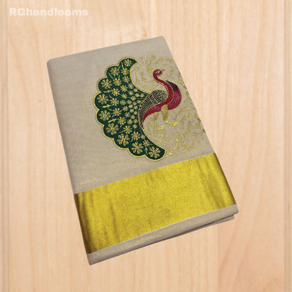GoldenTissue Saree Peacock Embroidery Work