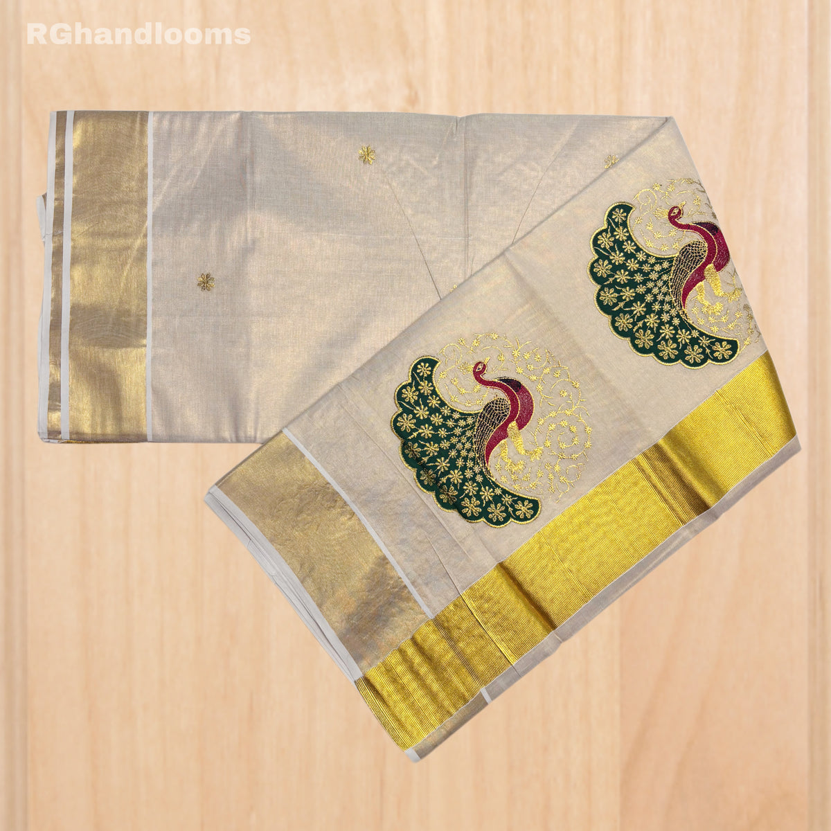 GoldenTissue Saree Peacock Embroidery Work