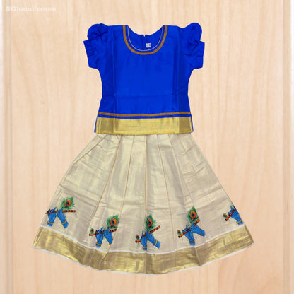BLUE colour frock with peacock design