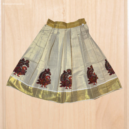 Red colour Kids Frock with peacock design