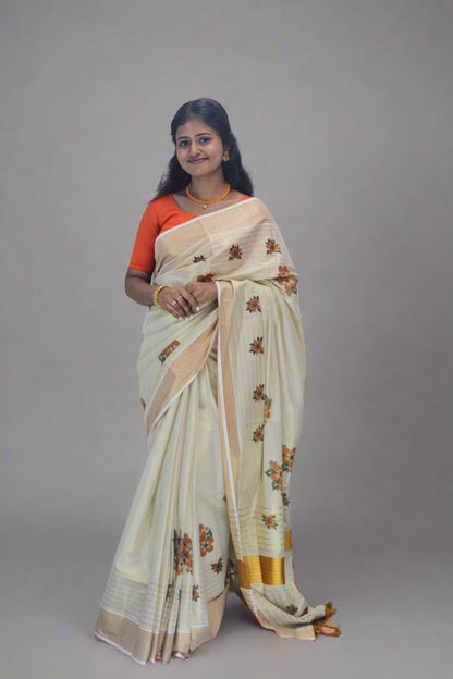 Handloom Saree with Flower Design