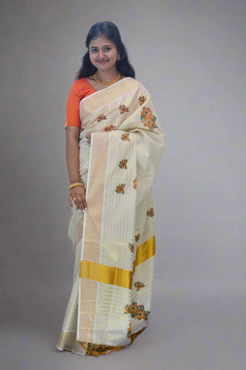 Handloom Saree with Flower Design