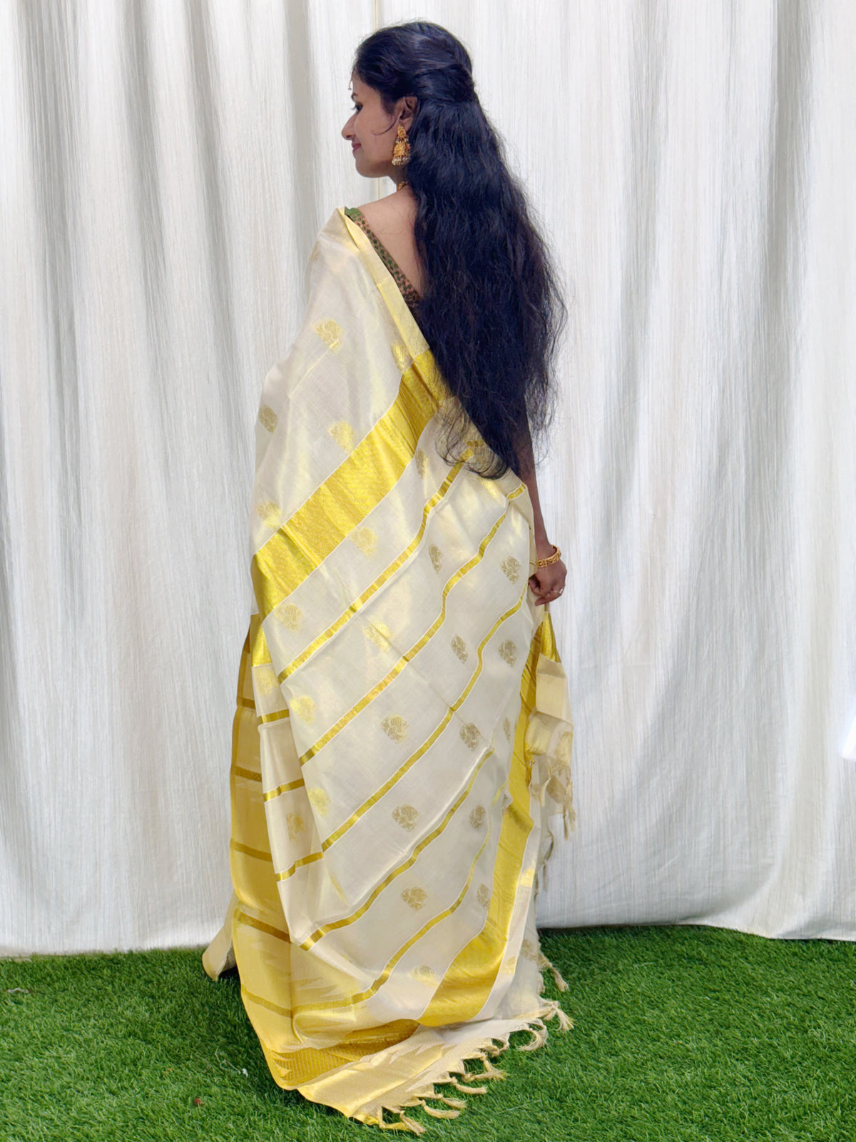 Tissue Saree with Golden temple Border Saree