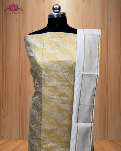 White Churidar Material with intricate Golden Design